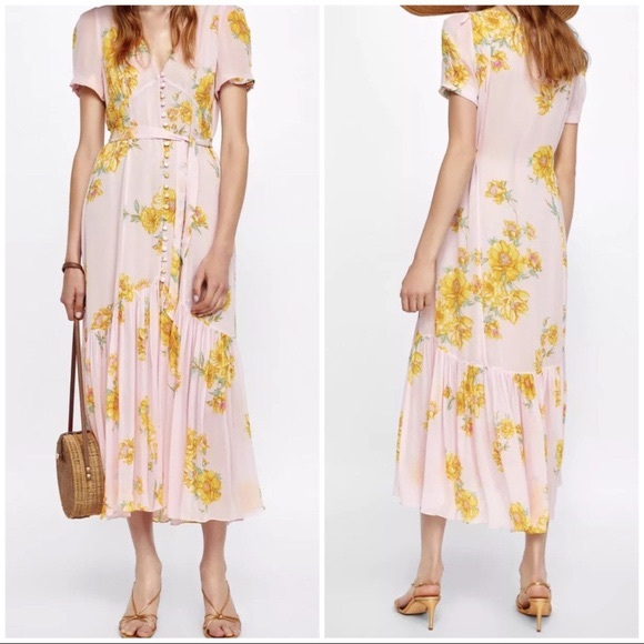 NWT | ZARA Flowy Boho Floral Midi Dress - Picture 4 of 8